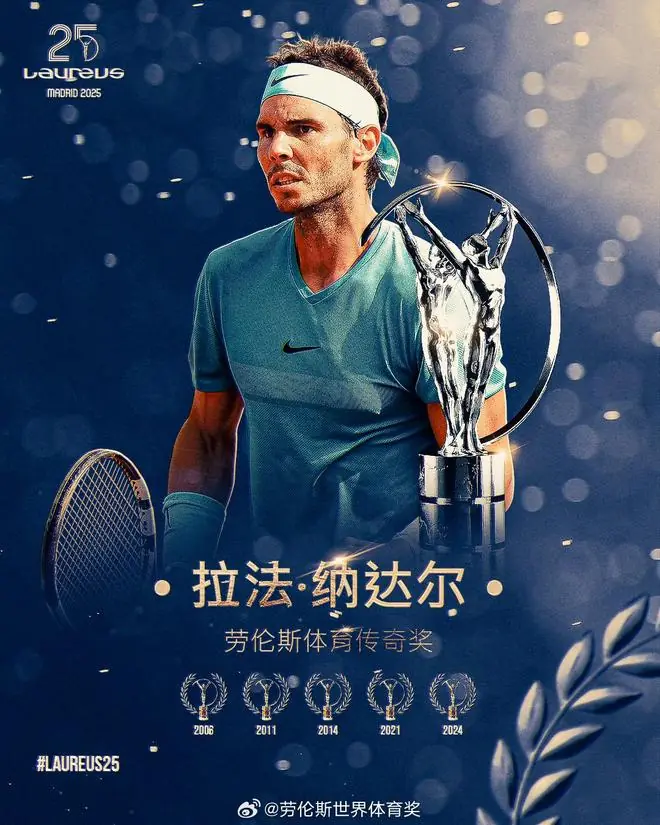 实至名归!“红土之王”纳达尔获2025年劳伦斯体育传奇奖